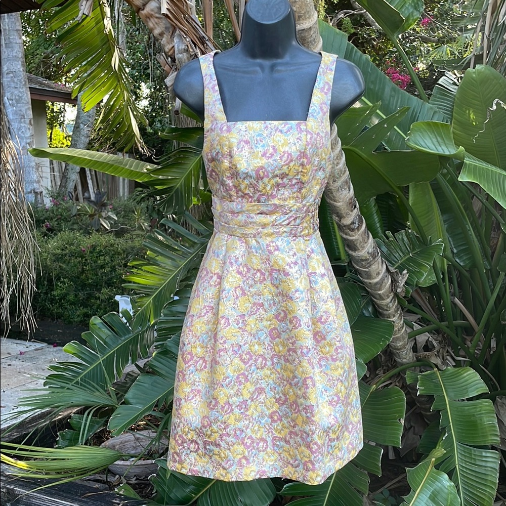 Zac Posen metallic gold floral brocade dress